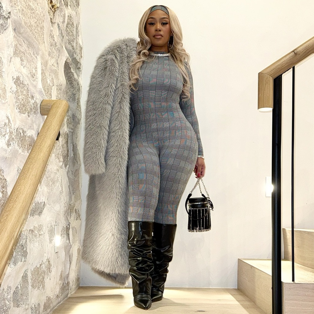 Naked Wardrobe Houndstooth Plaid Jumpsuit